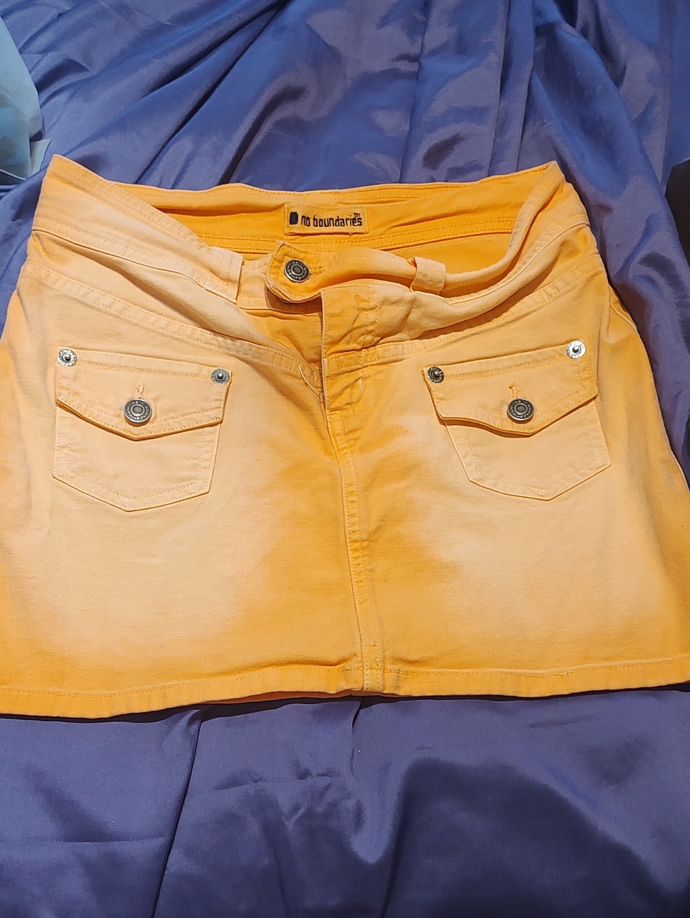 No Boundaries Juniors Bright Orange Denim Skirt with Front Pockets